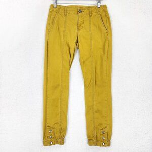 CAbi Pants Women 2 Yellow Twill Jogger Marigold Snap Hem Mid Rise Stretch Casual